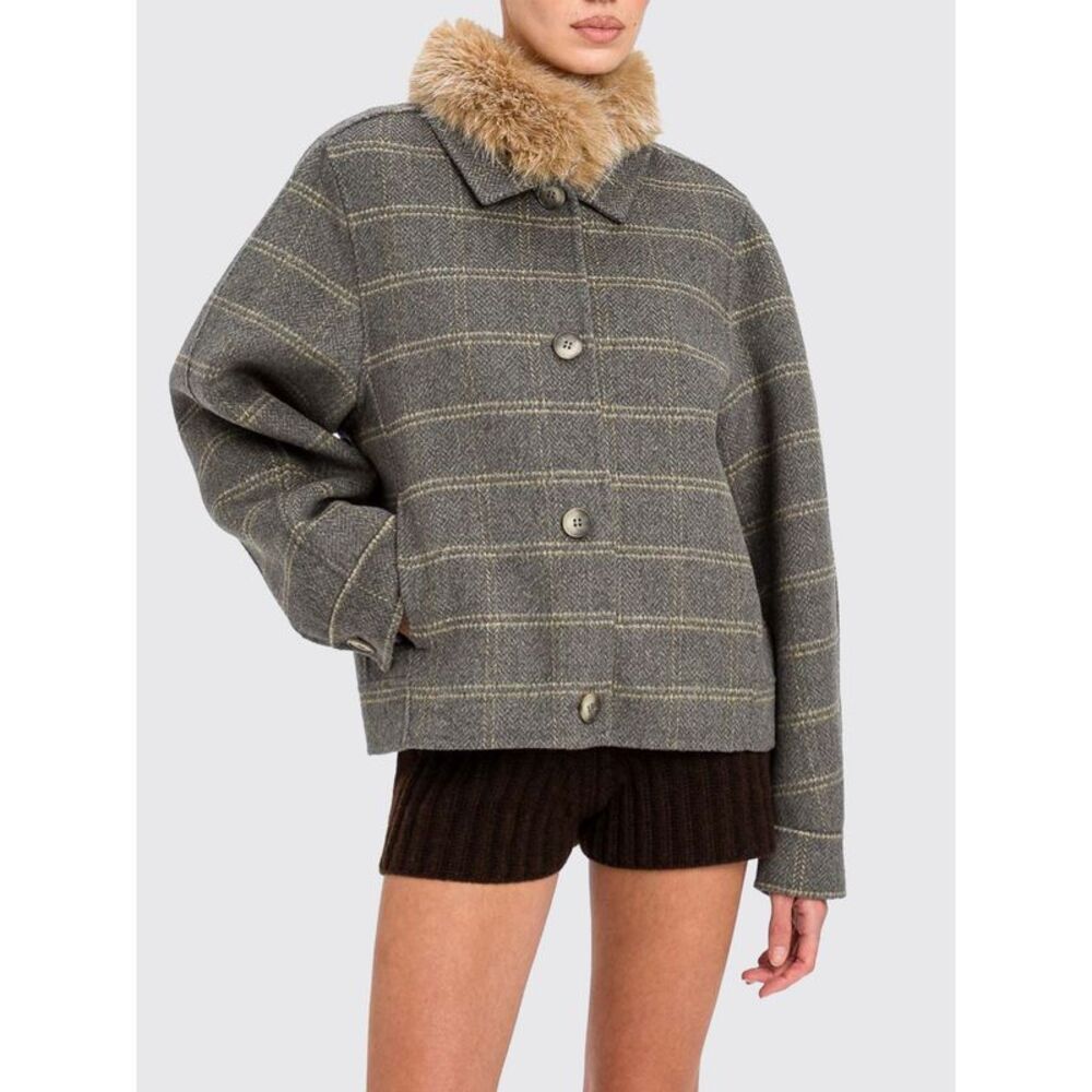 Twinset Women Check Short Coat Twinset In Wool Blend With A Faux Fur Collar